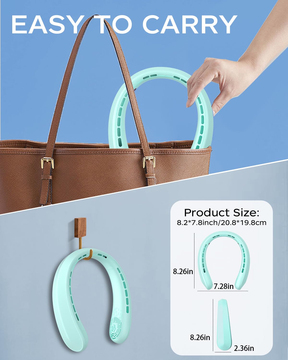 Portable Neck Fan with 4000mAh Battery - USB Rechargeable Personal Cooling Fan, 3 Speed Settings, Ultra Quiet & Bladeless Design for Travel, Office, Gym - Perfect for Men & Women