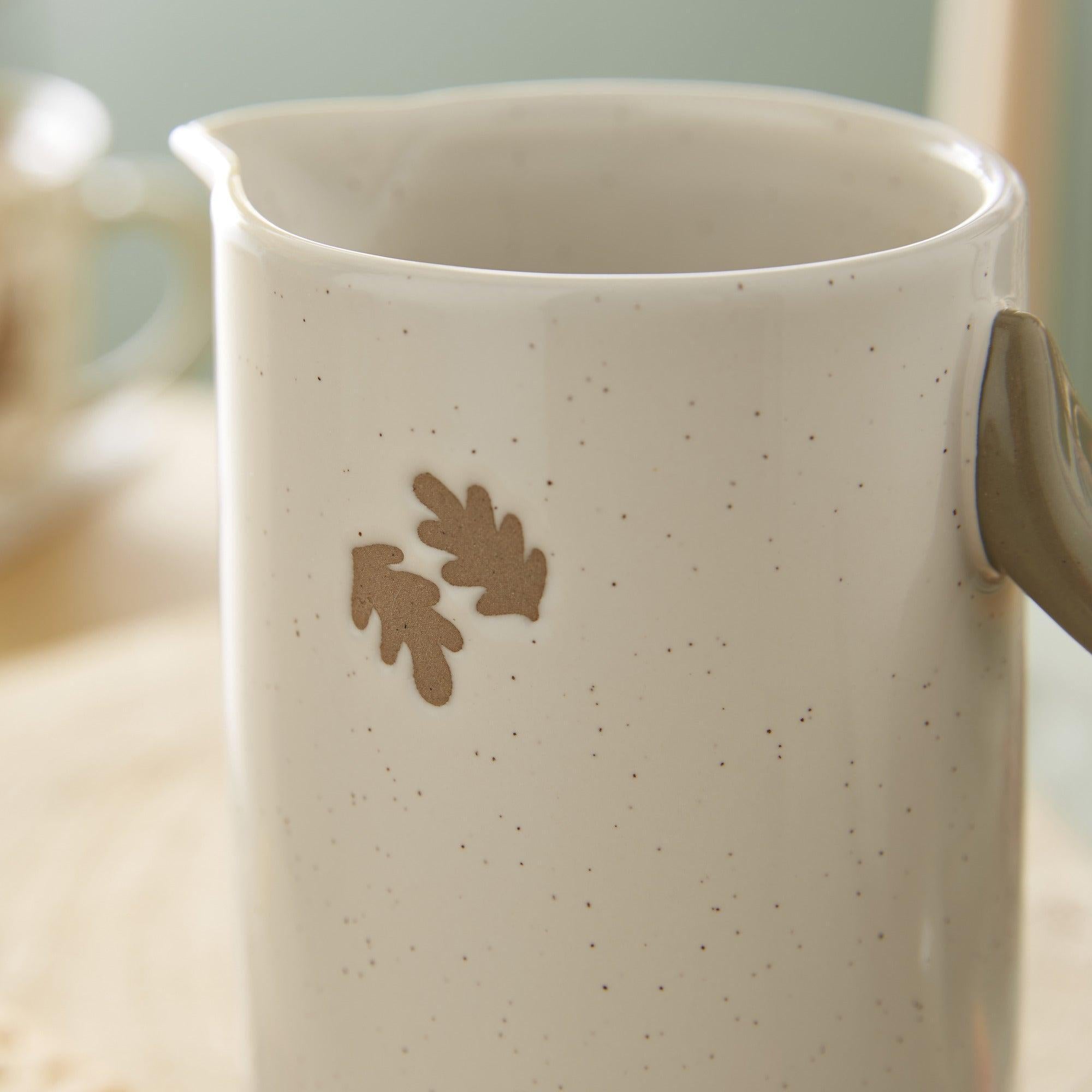 Forest Fable Large Jug - 1 Gallon Rustic Ceramic Water Pitcher with Wooden Lid - Perfect for Farmhouse Kitchen Decor, Iced Tea Serving & Country Style Dining