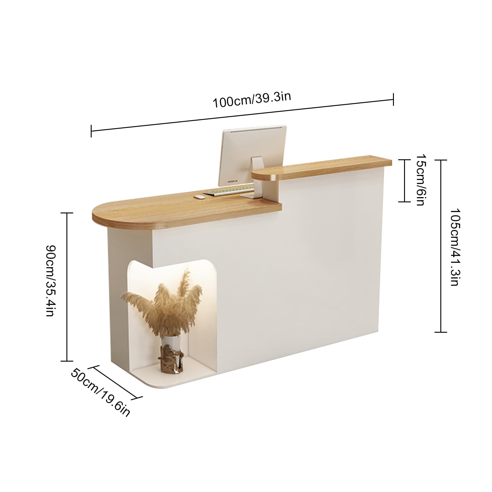 Modern Reception Desk with Lockable Drawer & Open Shelves - Large Retail Counter for Salon, Office Lobby & Checkout Station - Durable Front Desk with Storage Cabinet for Professional Spaces