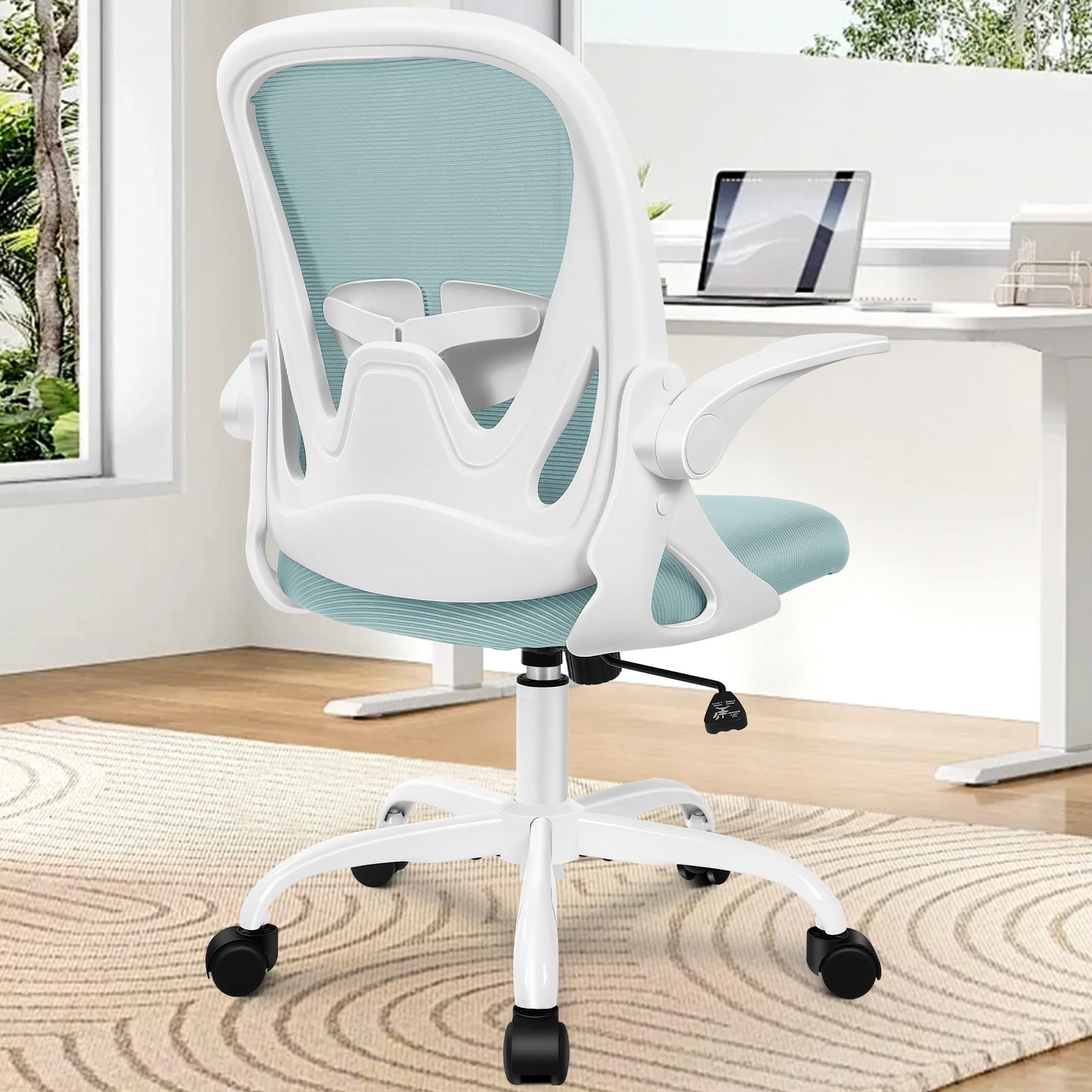 Ergonomic Office Chair with Adjustable Lumbar Support & Height - Breathable Mesh Computer Desk Chair with Flip-Up Armrests for Home Office, Conference Room & Workspace (Light Blue)