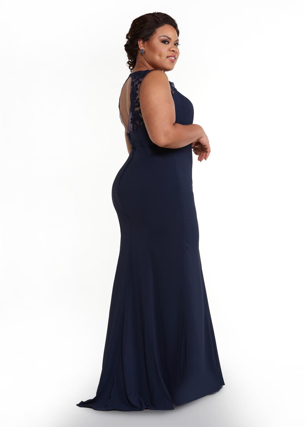Elegant 80109 Fitted Stretch Chiffon Bridesmaid Dress with Illusion Lace Neckline - Perfect for Weddings, Formal Events & Special Occasions