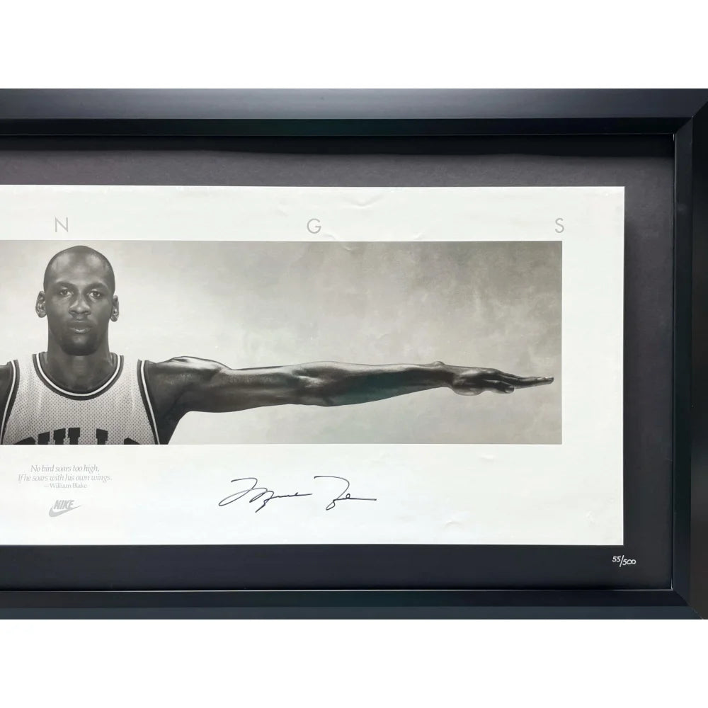 Michael Jordan Autographed Wings Poster - Framed Upper Deck UDA COA Signed #D/500 Chicago Bulls - Perfect for Sports Memorabilia Collectors & Basketball Fans