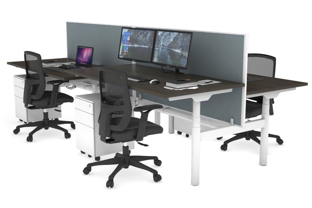 Flexi Premium Height Adjustable 4-Person H Bench Workstation - White Frame [1200L x 800W with Cable Management] - Ideal for Office, Coworking Spaces & Collaborative Work Environments