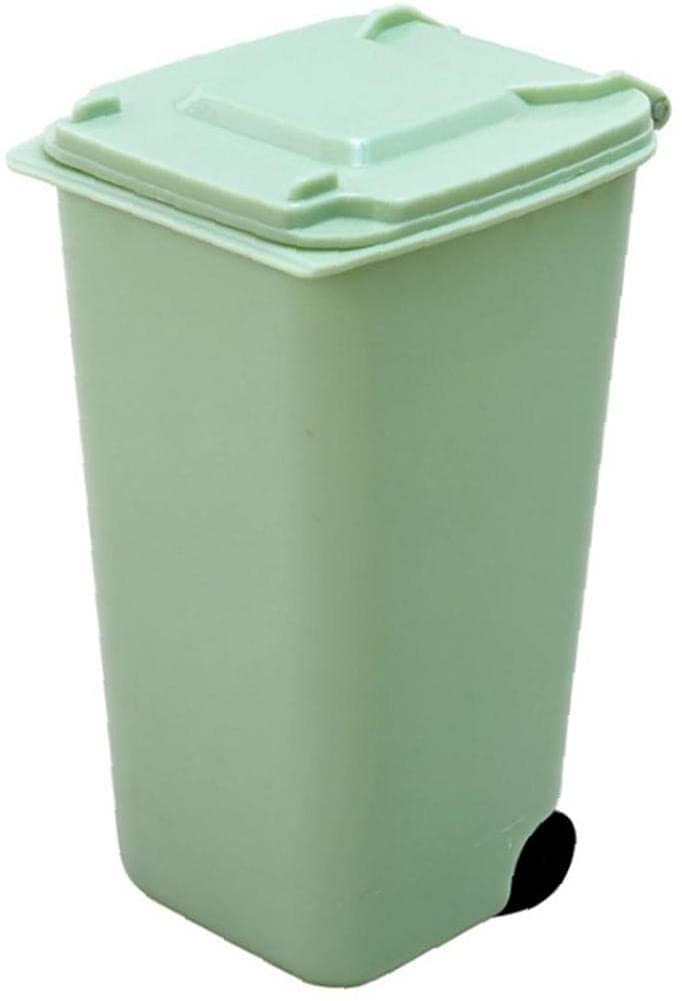 1PC Mini Trash Can with Lid - Durable Desktop Garbage Bin, Pencil Cup Holder with Lips & Wheels for Home, School, Office (Green) - Perfect for Desk Organization, Stationery Storage & Small Waste Disposal