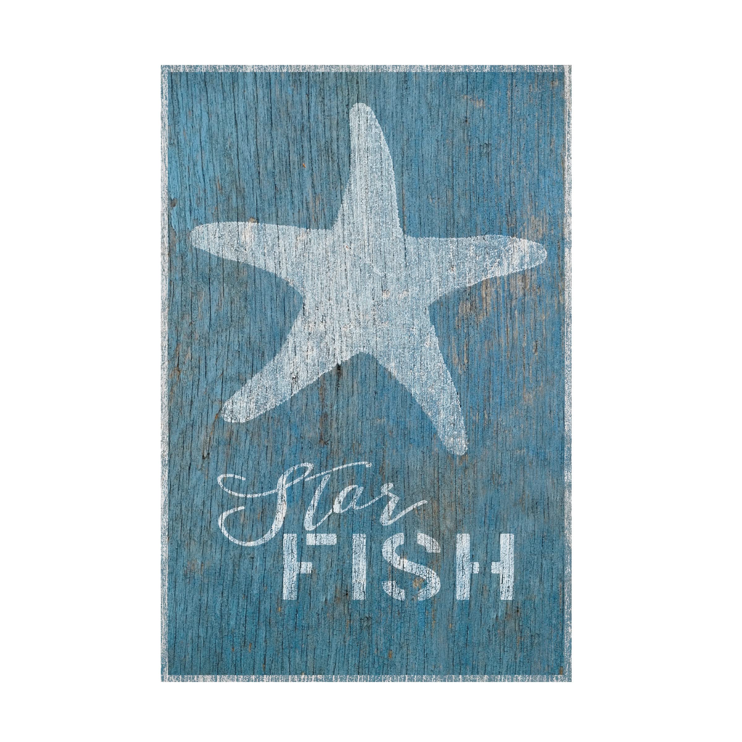 Trademark Fine Art 'Starfish on Blue Wood' Canvas Print by Cora Niele - Coastal Beach House Decor, Ocean Themed Wall Art for Living Room & Bedroom