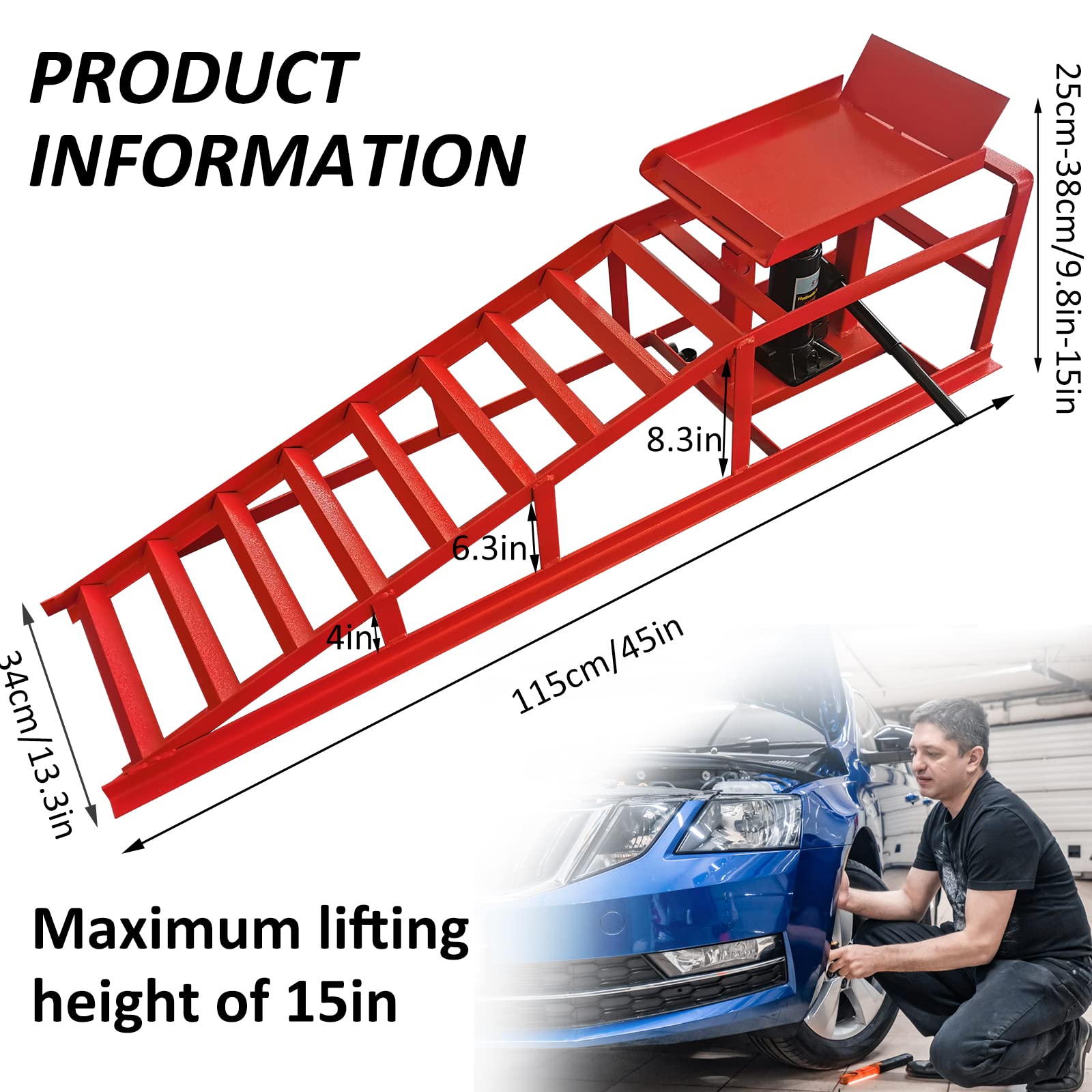 Wuyule 2PCS Heavy Duty Car Ramps - 10,000lbs Capacity Hydraulic Vehicle Lift for Car & Truck Repair | Perfect for DIY Auto Maintenance, Oil Changes & Tire Rotation