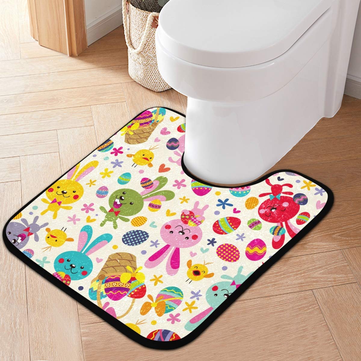 Easter Bunny Bathroom Rug Set - Cute Rabbit Bath Mat for Holiday Decor