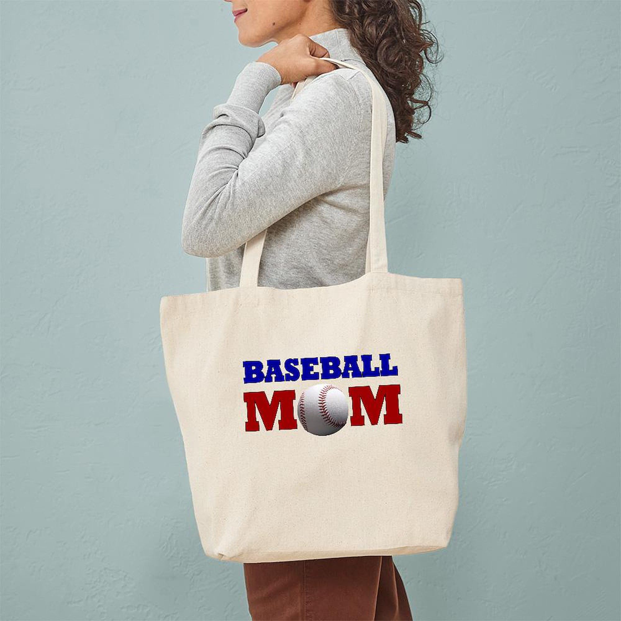 Baseball Mom Tote Bag - Natural Canvas Reusable Shopping Bag for Groceries, Beach, and Everyday Use