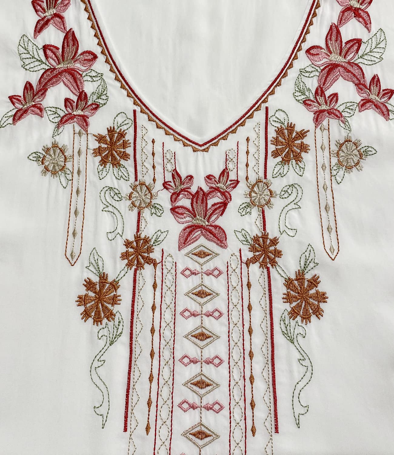 Higustar Women's Mexican Embroidered Bohemian Peasant Blouse - 3/4 Sleeve Boho Tunic Top for Festivals, Beach & Casual Wear | Hippie Style Summer Shirt