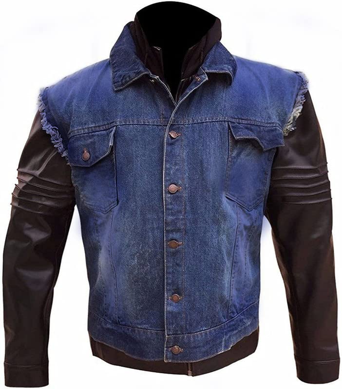Men's Vintage Faded Denim Leather Jacket with Warm Wool Hoodie - Stylish Winter Outerwear for Casual Wear & Outdoor Activities