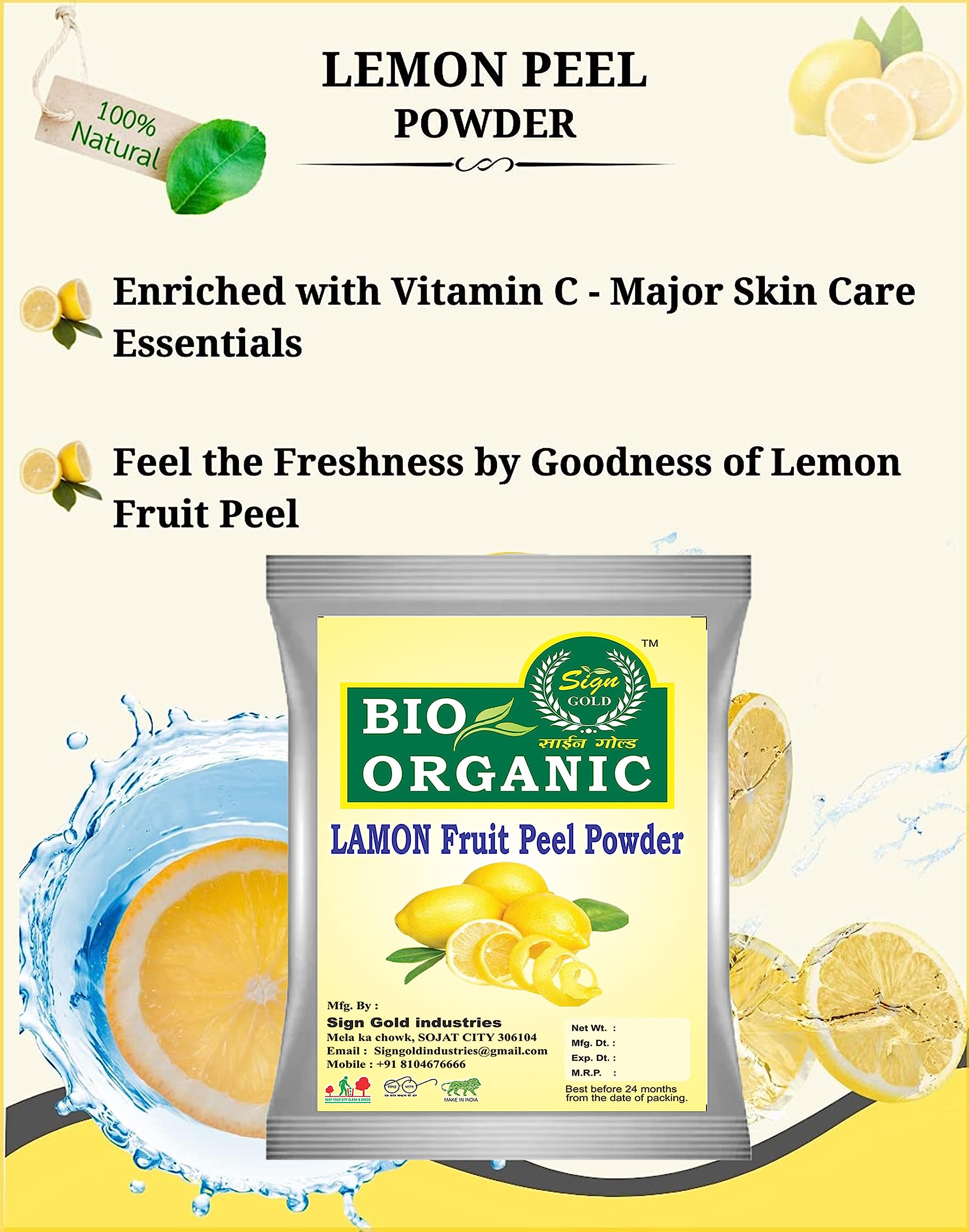 Organic Gold Lemon Peel Powder for Hair & Skin Care - 100g | Brightening, Exfoliating & Nourishing | DIY Face Masks, Hair Treatments & Natural Beauty Recipes