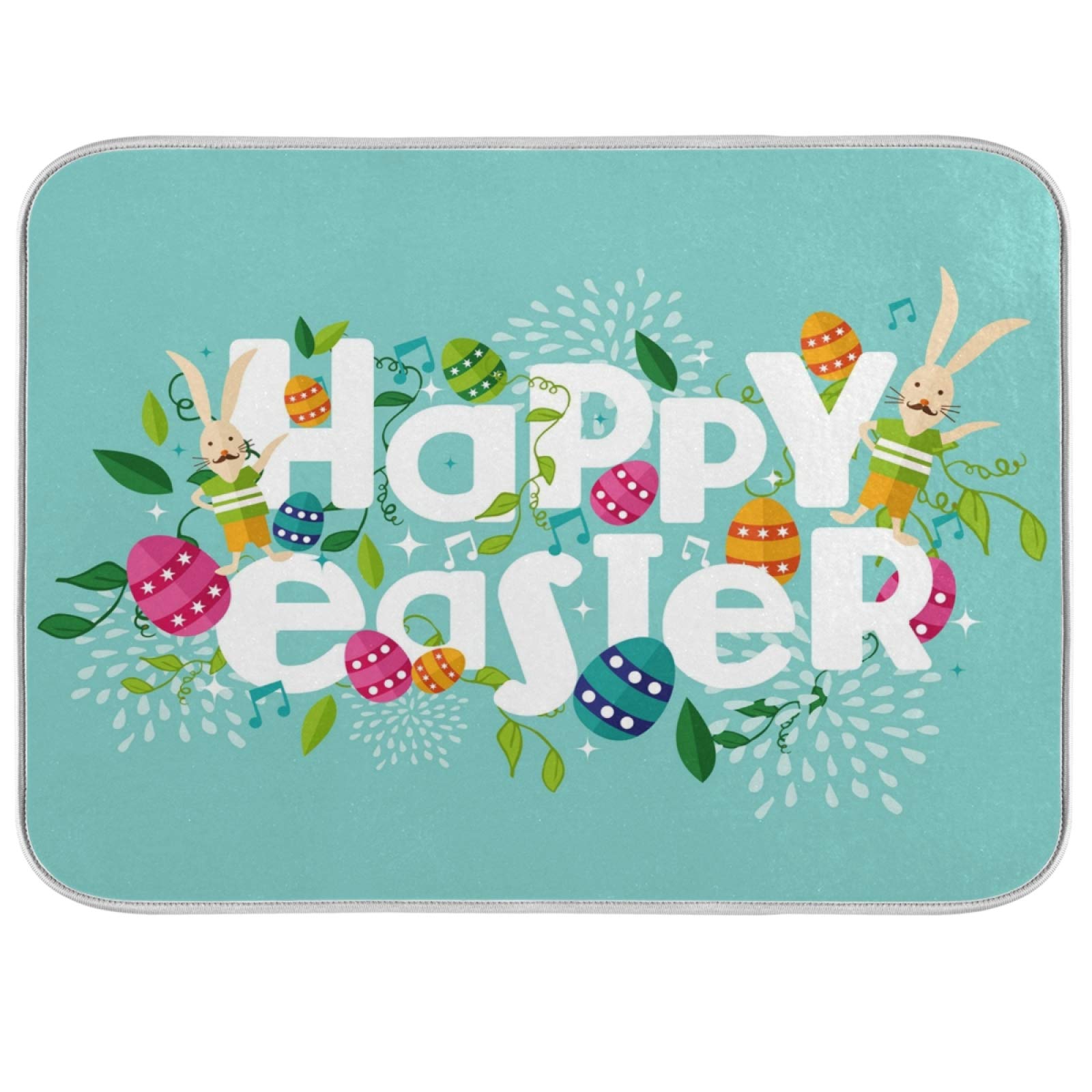 ALAZA Colorful Easter Dish Drying Mat - Super Absorbent Microfiber Kitchen Countertop Pad (16x18 Inch) - Perfect for Drying Dishes, Utensils & Cookware After Washing