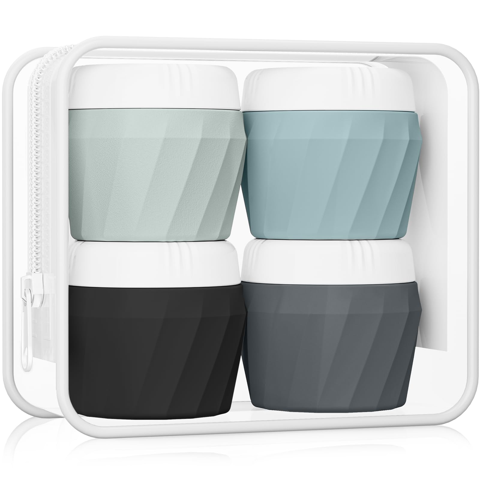 Premium 1oz Silicone Travel Containers for Toiletries - TSA Approved Leak-Proof Refillable Cosmetic Cream Jars with Clear Bag - Ideal for Face, Body Cream & Skincare Products - Perfect for Air Travel, Gym & On-the-Go Use (Gray)