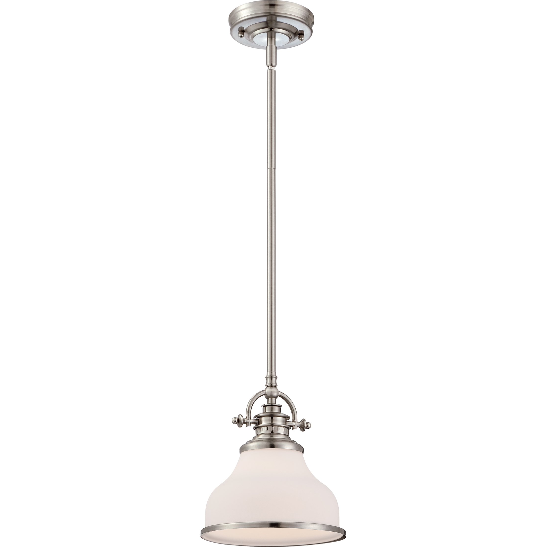Quoizel Grant Mini Pendant Light - 8 Inch Brushed Nickel Opal Etched Glass Hanging Ceiling Fixture - Perfect for Kitchen Island, Dining Room, Bedroom, Bar, Cafe & Office Lighting - Modern & Elegant Home Decor