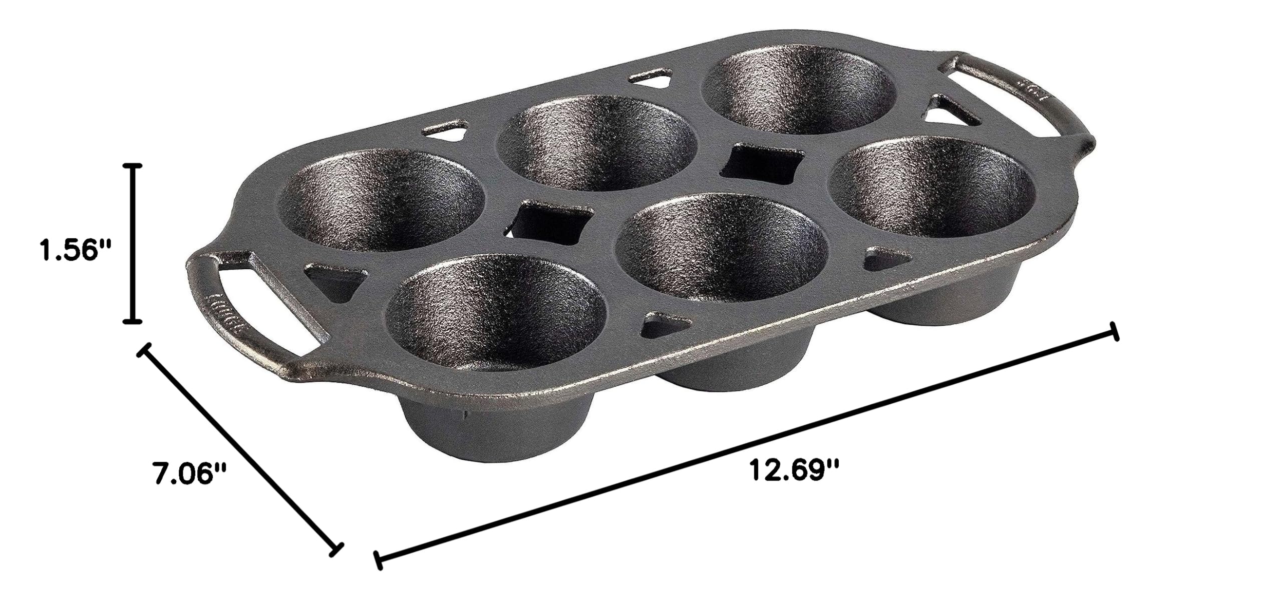 Lodge Pre-Seasoned Cast Iron Muffin Pan - 6 Cup Non-Stick Baking Tin, 12.69 Inch Black Skillet for Cupcakes, Cornbread & Muffins - Perfect for Oven, Stovetop & Campfire Cooking