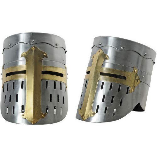 Szco Supplies Medieval Flat Top Crusader Helmet - Authentic Knight Helmet for LARP, Cosplay, Renaissance Fairs & Historical Reenactments