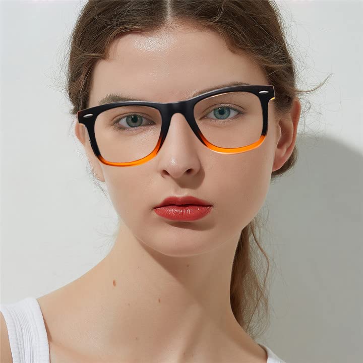 Bullabulling Retro Square Oversized Blue Light Blocking Reading Glasses for Women & Men - Computer Glasses with Spring Hinge - Perfect for Office Work, Screen Time & Book Reading
