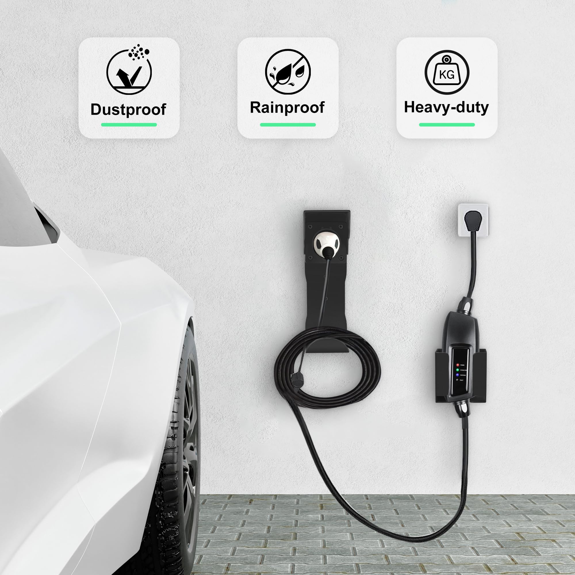 VarCozy EV Charger Holder Set - Wall Mount SAE J1772 Charging Box & Nozzle Holster Dock with J-Hook - Organizer for Electric Car Charging Cable - Perfect for Home Garage & Outdoor Parking Use