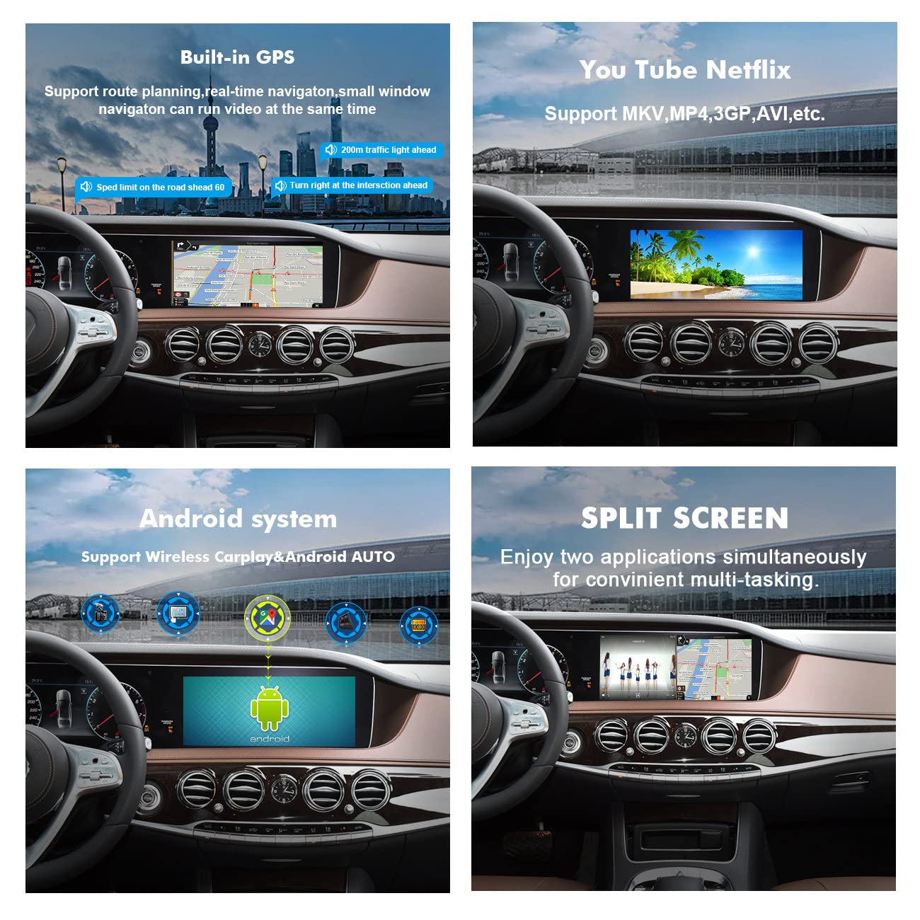 2024 Wireless CarPlay AI Box - Android 8 Core 4G+64G with SIM Card Slot, Google Play Store, Auto GPS, Video Adapter, Split Screen & WiFi Support - YouTube Compatible - Upgrade for OEM Wired CarPlay Vehicles (Perfect for Long Road Trips & Streaming Music/Maps)