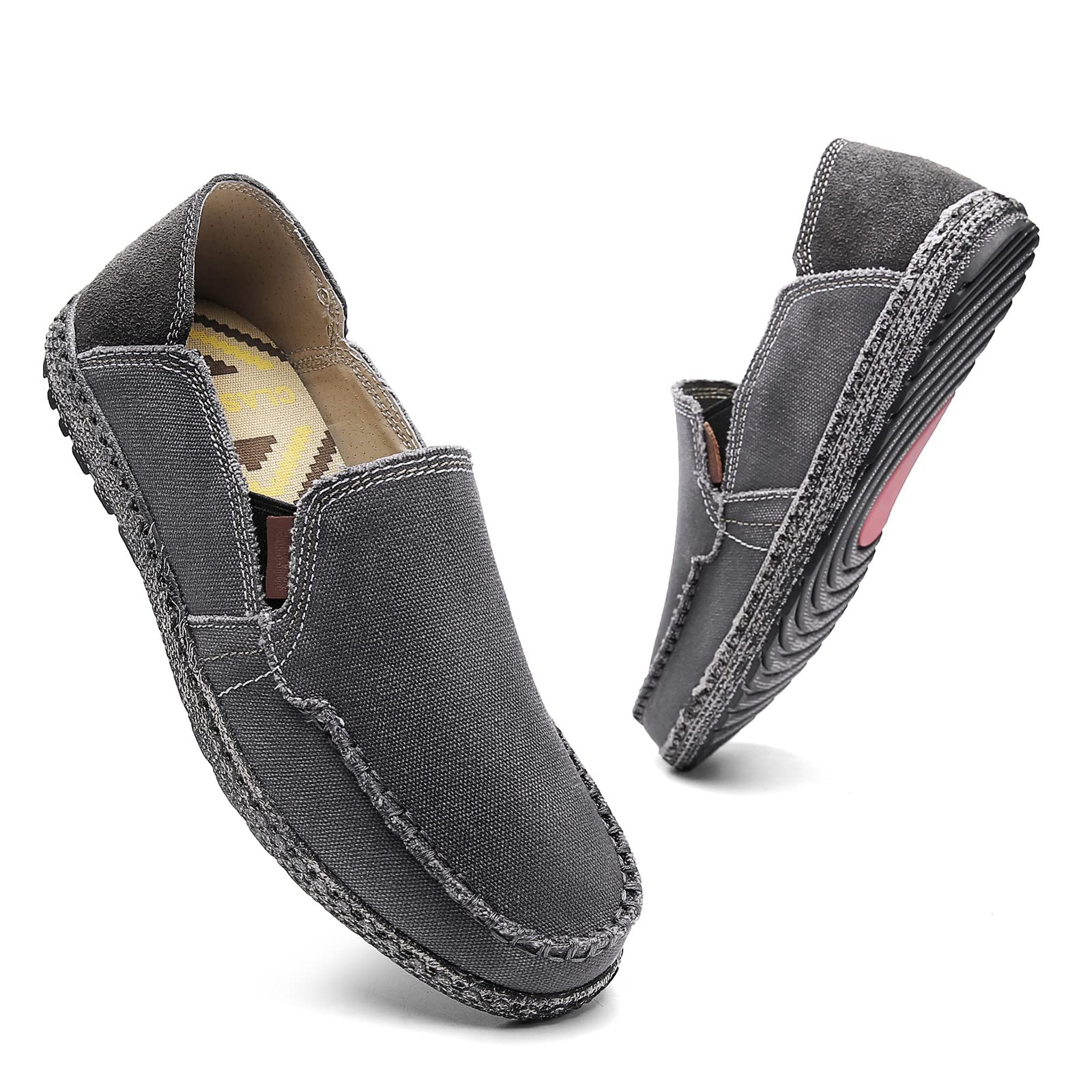 Jamonwu Men's Slip-On Canvas Loafers - Breathable Casual Boat Shoes for Men - Vintage Style Deck Shoes for Walking, Travel & Everyday Wear