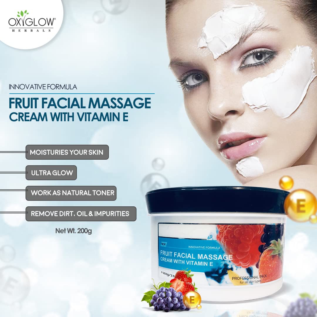 OxyGlow Herbals Vitamin E Enriched Fruit Face Massage Cream - 200g for Healthy Glowing Skin | Hydrating Night Cream, Anti-Aging Moisturizer for Dry & Sensitive Skin | Perfect for Daily Skincare Routine & Spa Treatments