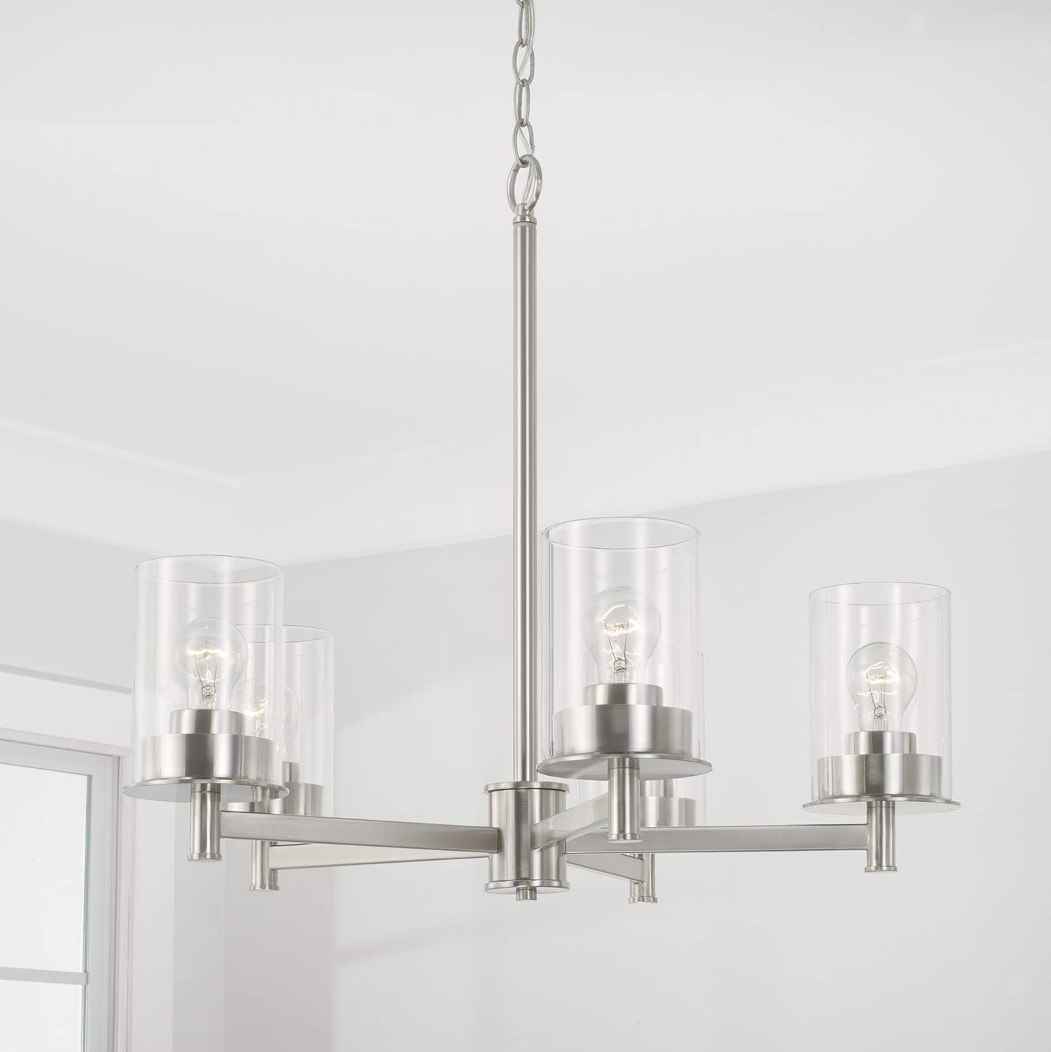 HomePlace Lighting 446851BN-532 5-Light Round Chandelier with Clear Glass, 500W Brushed Nickel Finish - 24