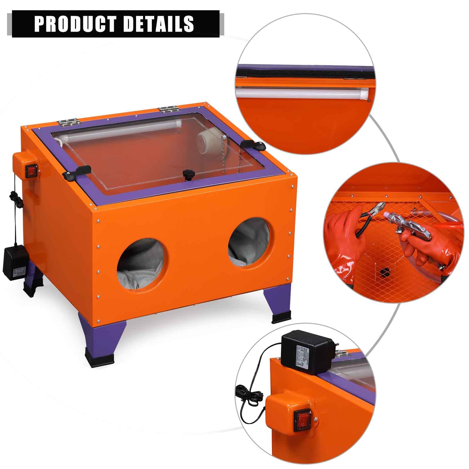 AutoForever 25 Gallon Bench Top Portable Sand Blaster Cabinet Kit - 40-80PSI, 5CFM Power Sandblaster with 15.75 x 11.6