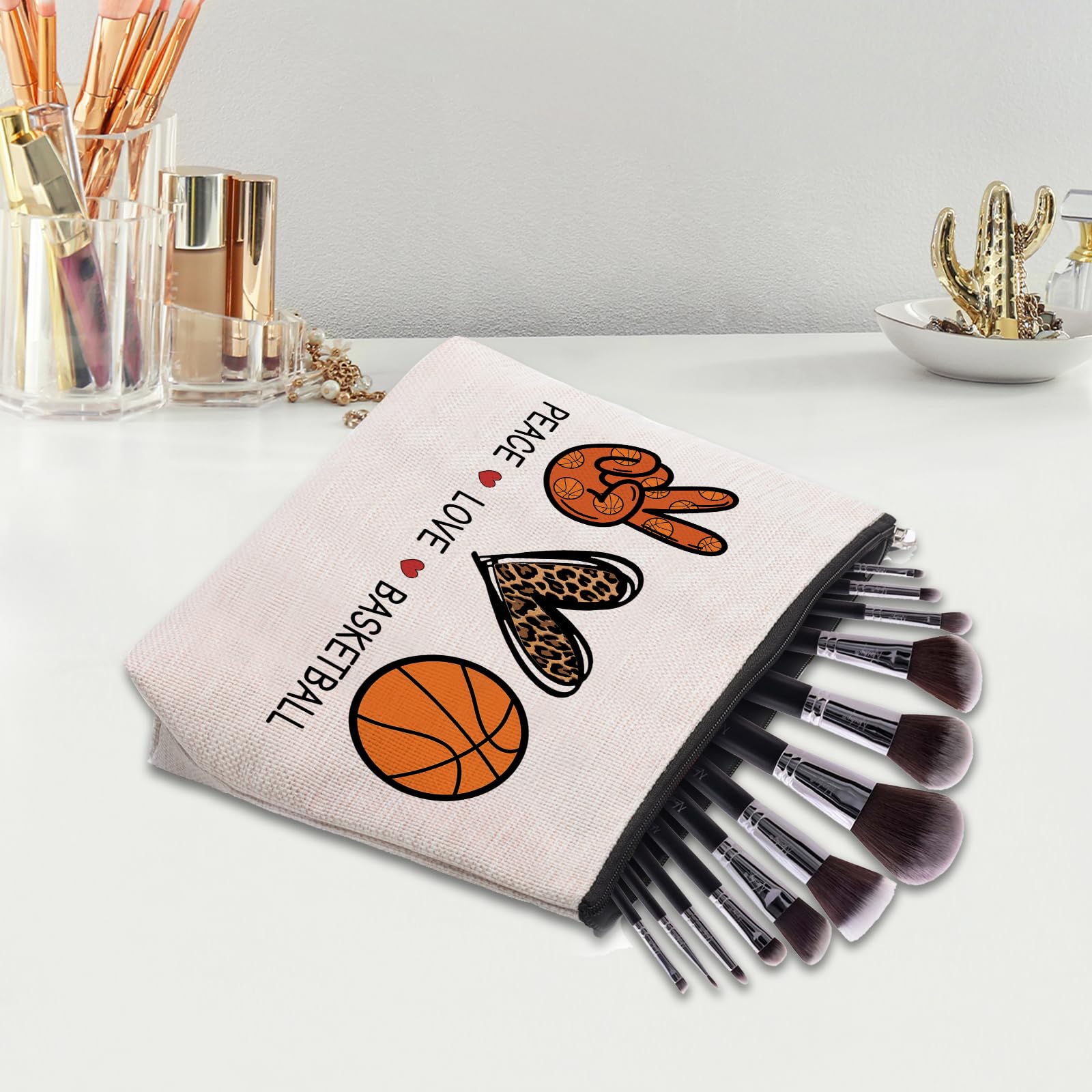 Basketball Themed Makeup Bag for Women - Perfect Cosmetic Pouch Gift for Basketball Players, Fans & Friends - Travel Makeup Organizer for Team Sports Enthusiasts | Ideal for Gym, Travel & Game Day Essentials