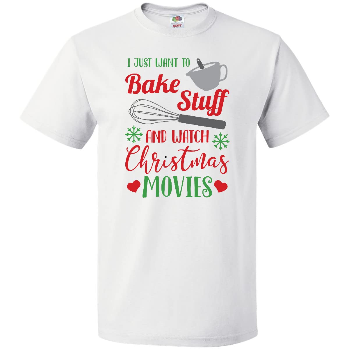 Inktastic 'I Just Want to Bake Stuff and Watch Christmas Movies' Funny Holiday T-Shirt | Cozy Christmas Baking & Movie Night Outfit