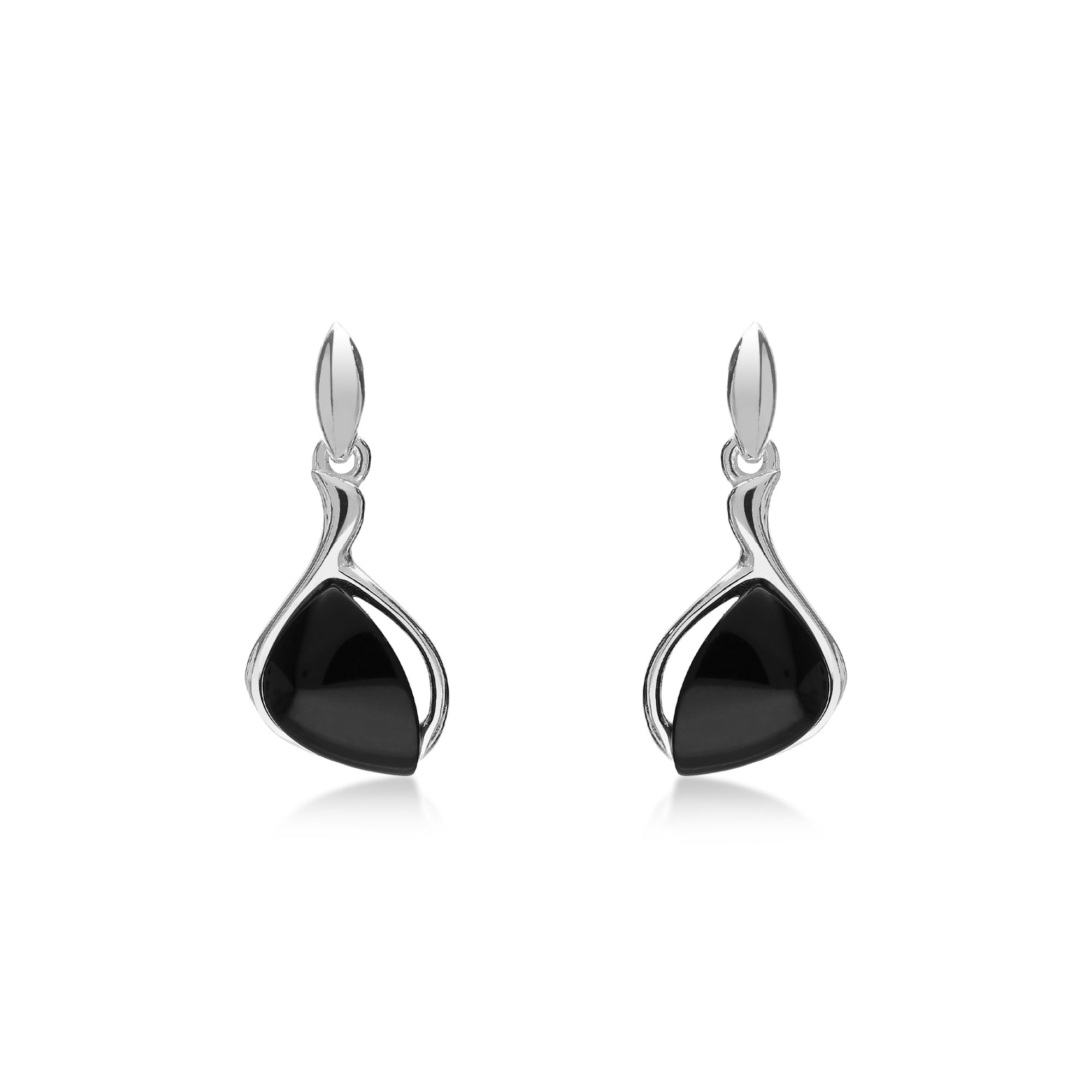 Whitby Jet Sterling Silver Elegant Offset Triangle Earrings – Perfect for Weddings, Parties & Special Occasions