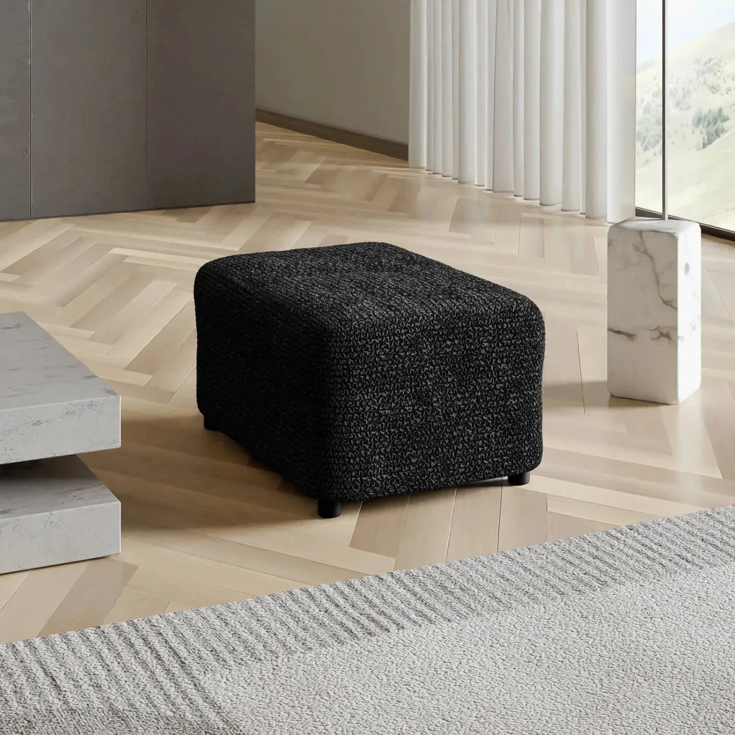 Microfiber Ottoman Slipcover Medium Size - Stretchable Furniture Cover for Living Room, Bedroom & Office - Easy to Clean & Durable Home Decor