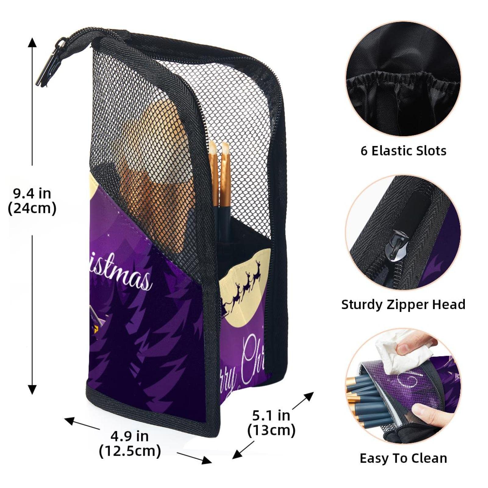 12-Piece Makeup Brush Organizer Bag with Santa Claus Moon Sky Design - Portable Cosmetic Brush Holder Case for Travel & Home Storage