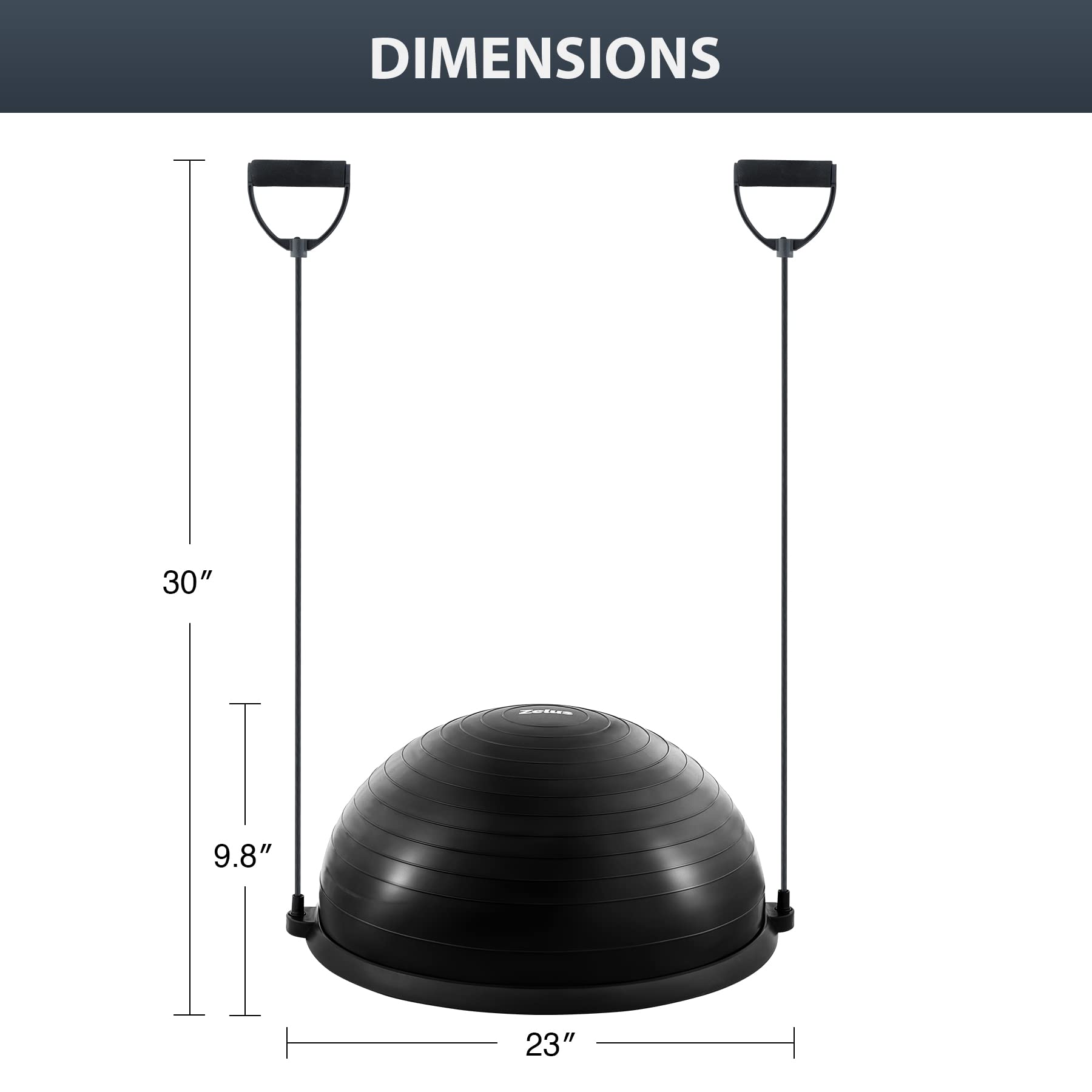ZELUS 23 Inch Inflatable Balance Ball Trainer with Resistance Bands & Foot Pump - 330lb Capacity Stability Half Ball for Core Strength, Yoga, Home Gym Workouts - Perfect for Balance Training, Pilates & Physical Therapy Exercises