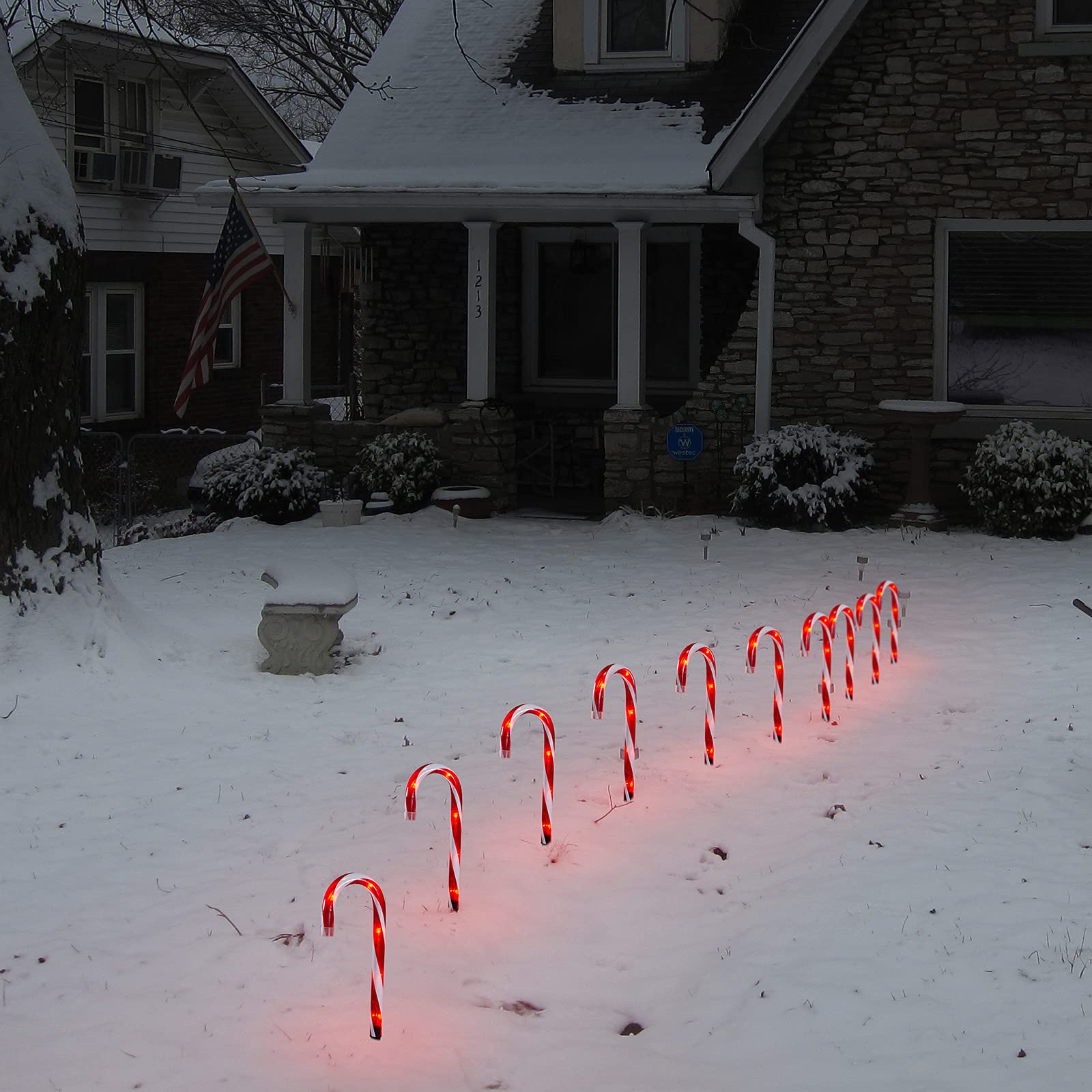 10 Inch Candy Cane Lights - Set of 10 Outdoor Christmas Pathway Decorations with LED Lights | Waterproof Holiday Yard Decor for Driveway, Garden & Front Porch