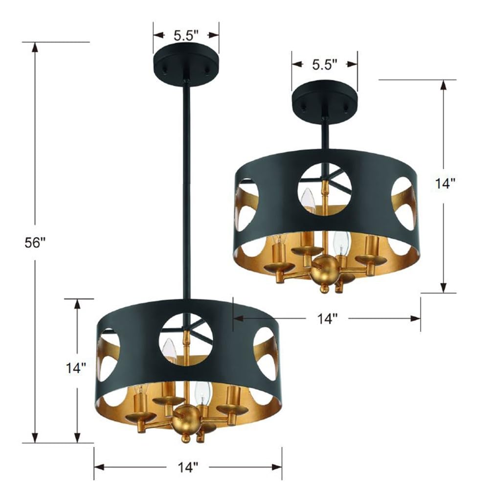 Crystorama Odelle 4-Light Black and Antique Gold Mini Chandelier - Elegant Lighting Fixture for Dining Room, Bedroom, or Entryway Decor
