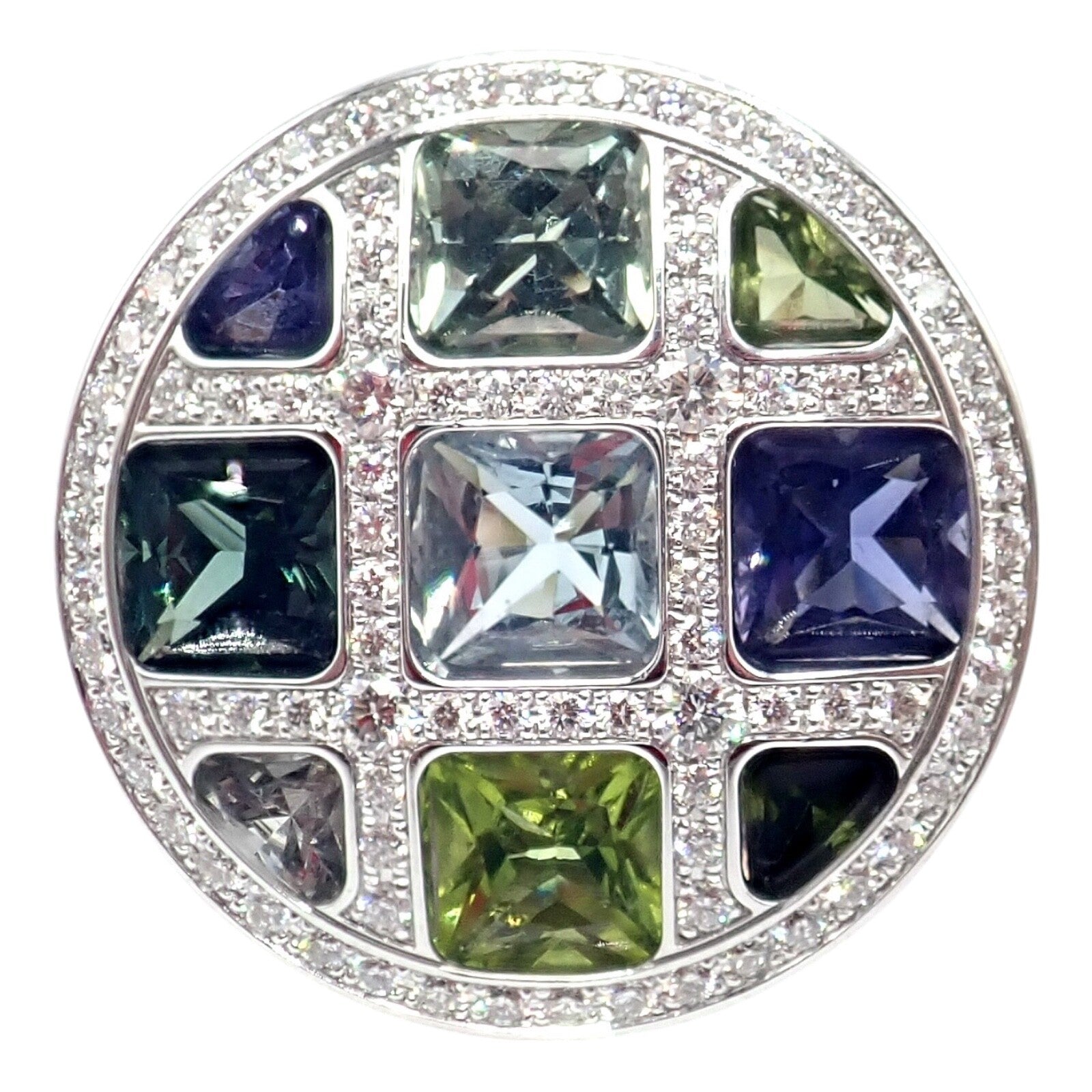 Cartier Pasha 18k White Gold Diamond & Color Stone Ring - Size 6 (52) with Original Box & Papers - Luxury Jewelry for Weddings, Anniversaries & Special Occasions