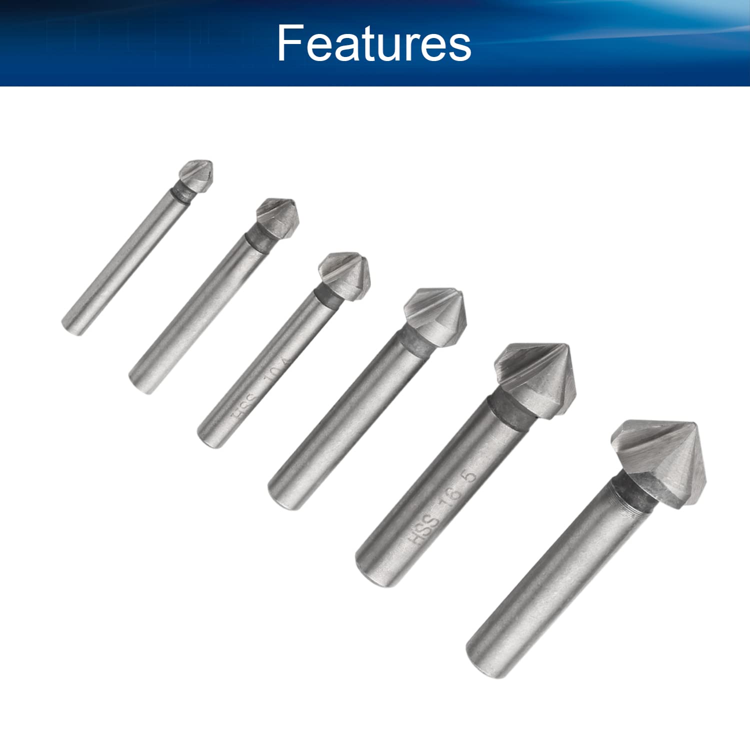 90 Degree 3 Flute HSS Countersink Cutter - Coated Chamfer Cutter End Mill Drill Bits Set (6-Piece) - Perfect for Metalworking, Woodworking & DIY Projects