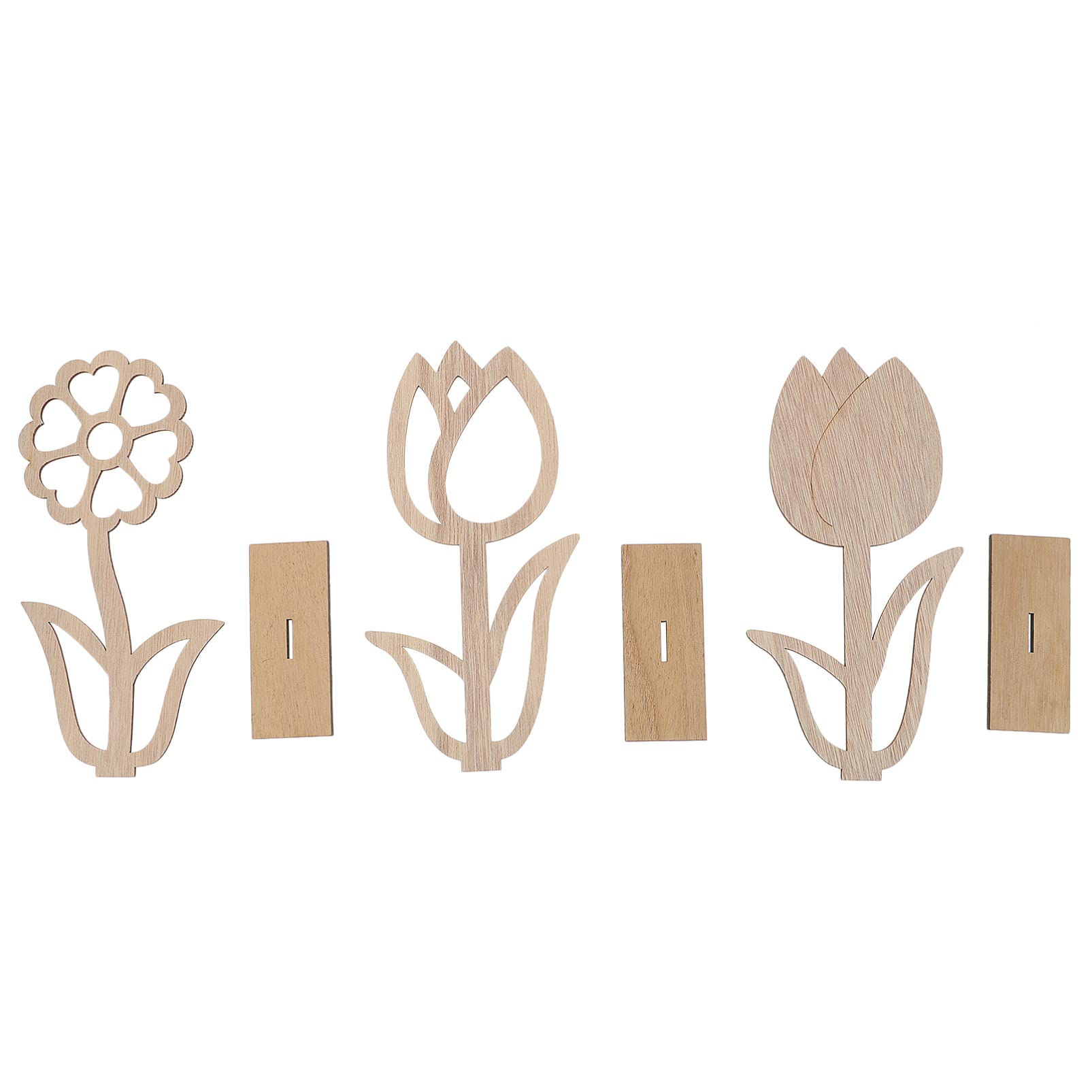 3pcs Wooden Tulips Easter Flower Decor - Spring Home Farmhouse Shelf & Table Decoration, Centerpiece for Tiered Trays | Perfect for Easter Decorations, Spring Home Styling & Seasonal Table Settings