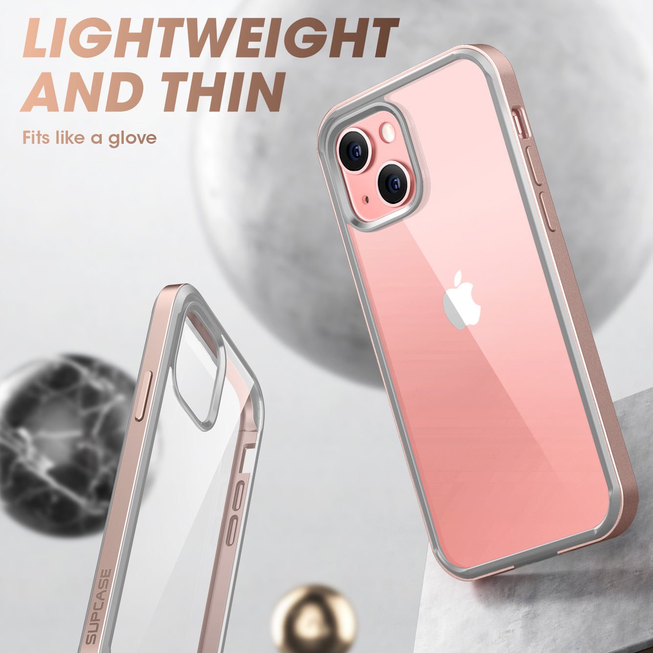iPhone 13 Case 6.1 Inch with Built-in Screen Protector | Unicorn Beetle Edge Clear Protective Cover in Peach Pink | Shockproof Slim Design for Everyday Use & Outdoor Activities