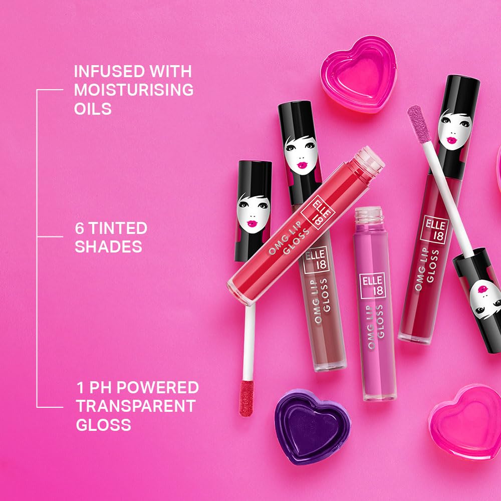 Elle 18 OMG Lip Gloss - Non-Sticky, Moisturizing Lip Gloss with Rapeseed & Jojoba Oil | Glossy Finish, Lightweight Formula | Truth or Bare Shade | 2.5ml | Perfect for Everyday Wear, Date Night & Special Occasions