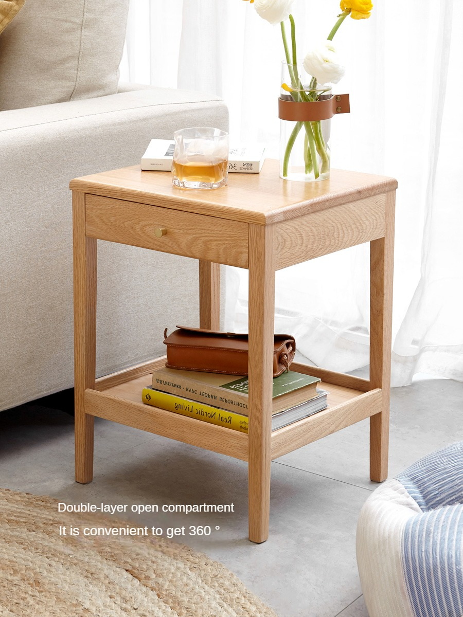 Solid Oak & Black Walnut Wood Nightstand - Modern Bedside Table with Drawer - Perfect for Bedroom, Living Room, or Office Use