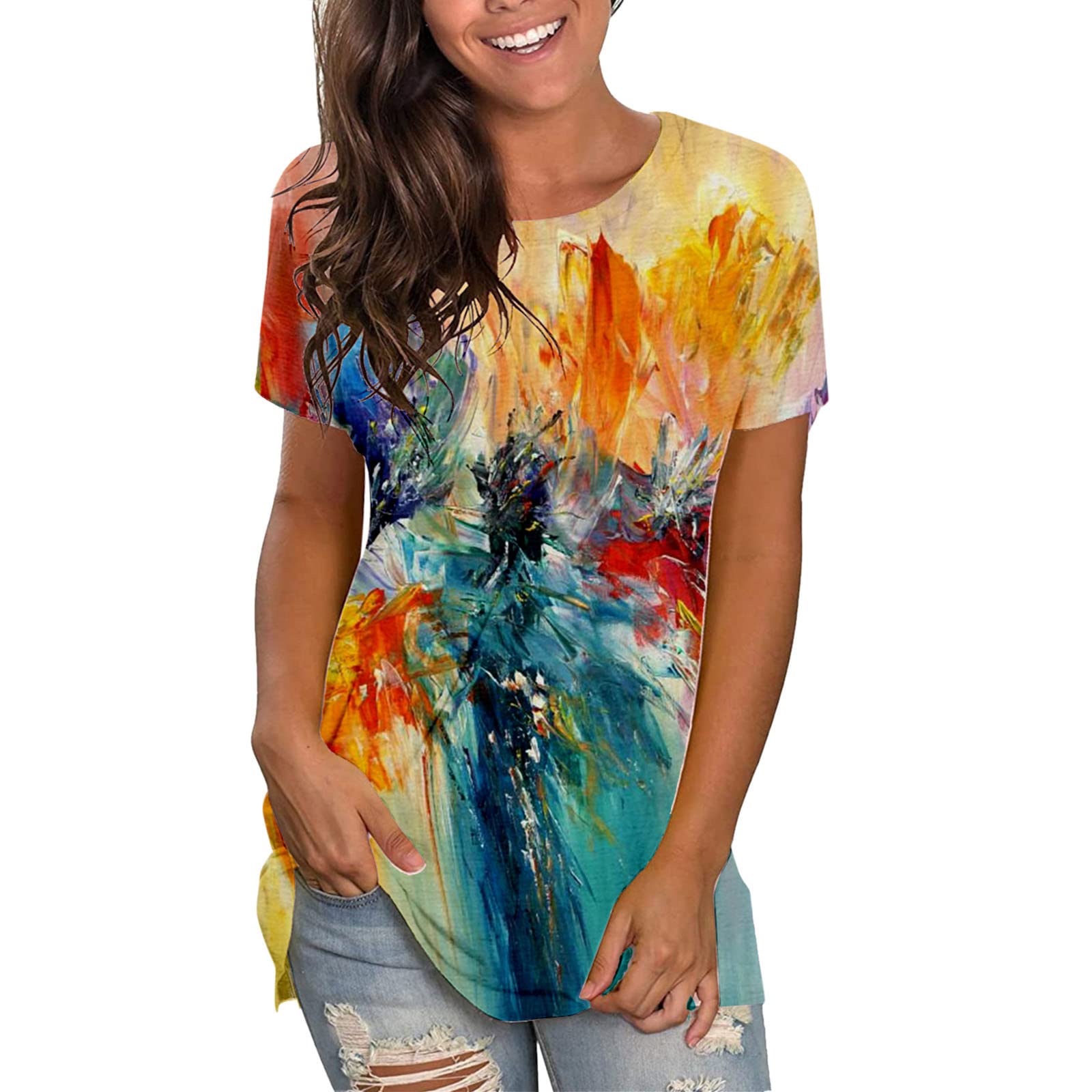 Women's Summer Short Sleeve Tunic T-Shirts - Casual O-Neck Blouse for Beach, Vacation & Everyday Wear