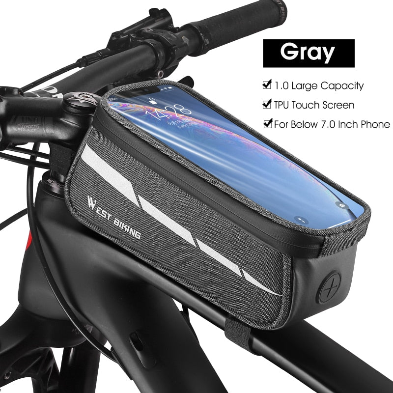 Waterproof MTB Bike Frame Bag - Front Top Tube Bicycle Phone Pouch for 6-7.2 Inch Touch Screen Devices | Cycling Accessories for Mountain & Road Bikes | Perfect for Commuting, Trail Riding & Outdoor Adventures