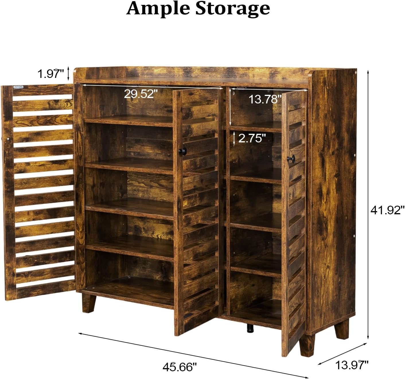 VINGLI 3-Door Hidden Shoe Cabinet Storage Organizer - 5-Tier Adjustable Shelves Freestanding Entryway Shoe Rack for Hallway, Living Room & Bedroom - Rustic Brown Wooden Shoe Storage Cabinet for Home Organization