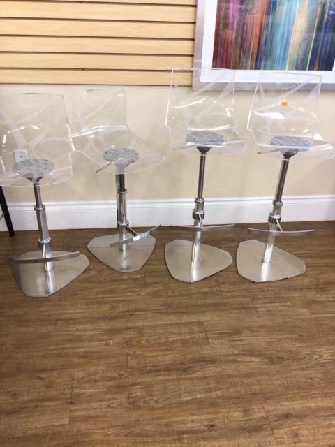 4 Pack Modern Acrylic & Chrome Bar Stools for Kitchen Island, Breakfast Nook, or Home Bar - Adjustable Height Contemporary Counter Stools for Dining & Entertaining
