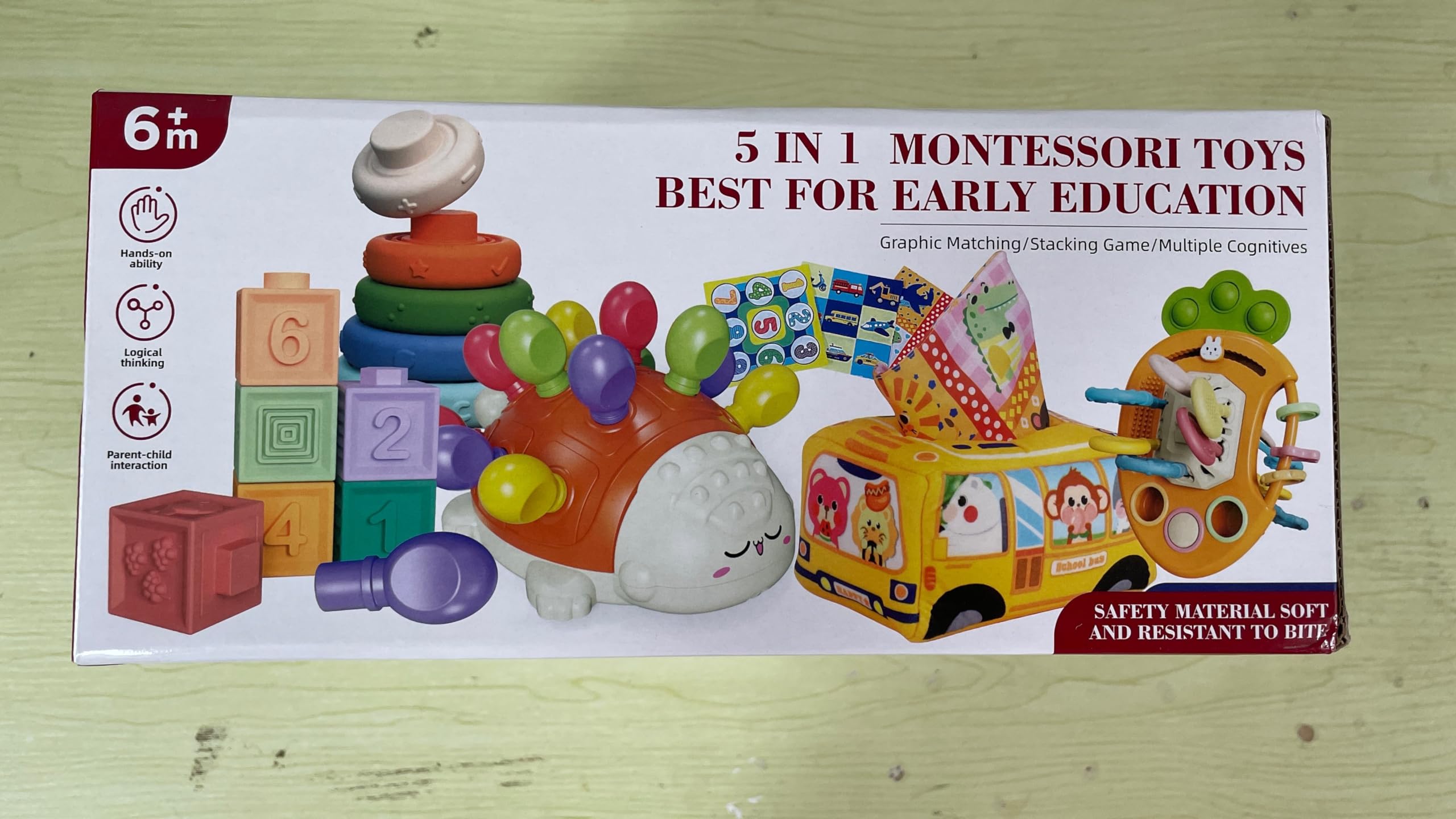 Montessori Toys for Babies 6-12 Months | Sensory & Fine Motor Learning Toys for Toddlers 1-3 Years | 5-in-1 Developmental Toy Set with Pull String, Stacking Rings & Tissue Box | Perfect for Early Childhood Education & Playtime Learning Activities
