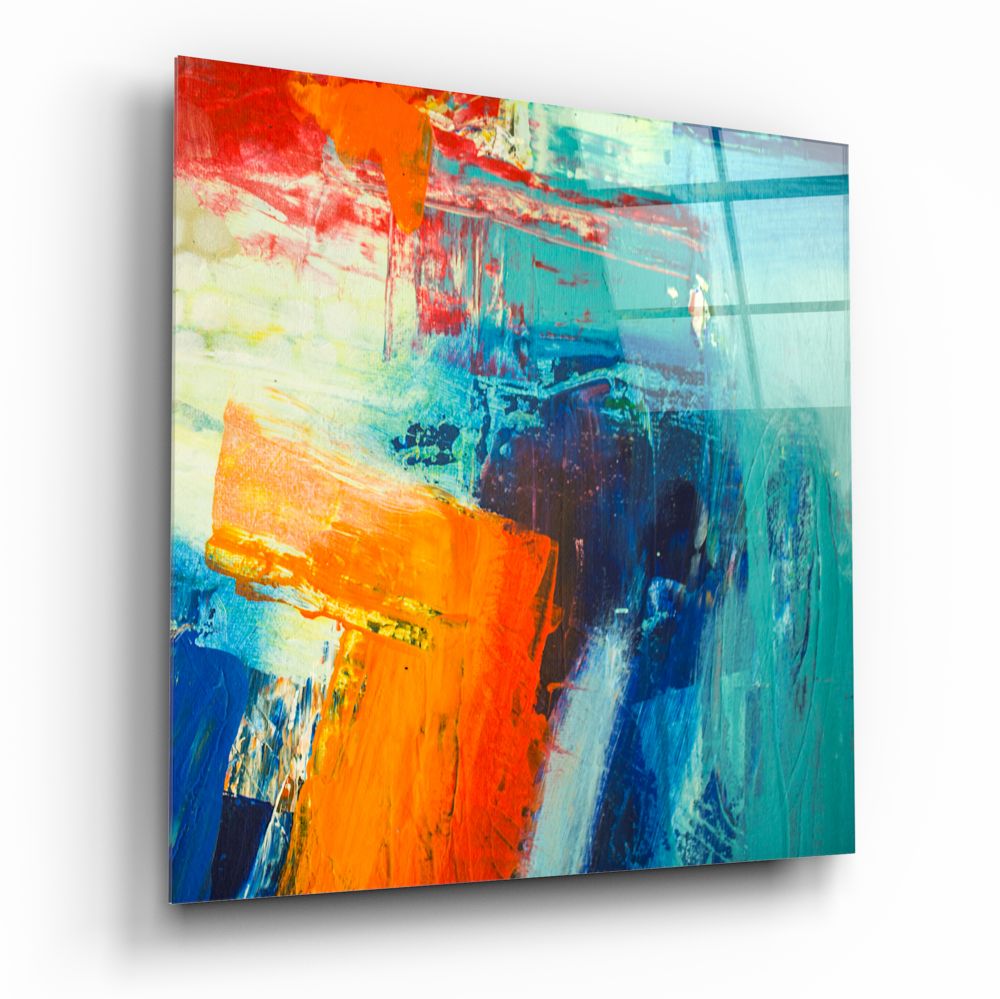 Abstract Blue & Orange Square Wall Art - Modern Geometric Canvas Painting for Living Room, Bedroom & Office Decor