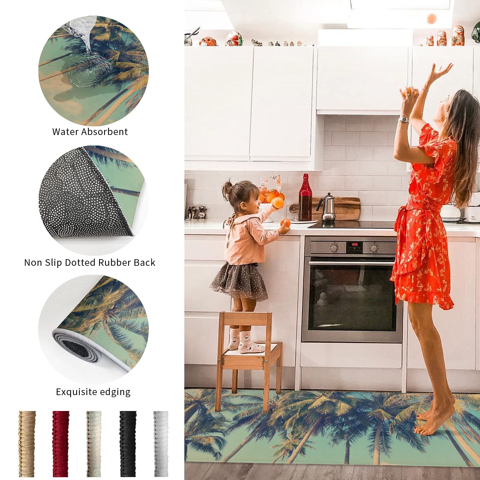 Anti-Fatigue Kitchen Mat - Non-Slip Standing Desk & Floor Mat for Home, Office, Sink - Tropical Palm Design 18