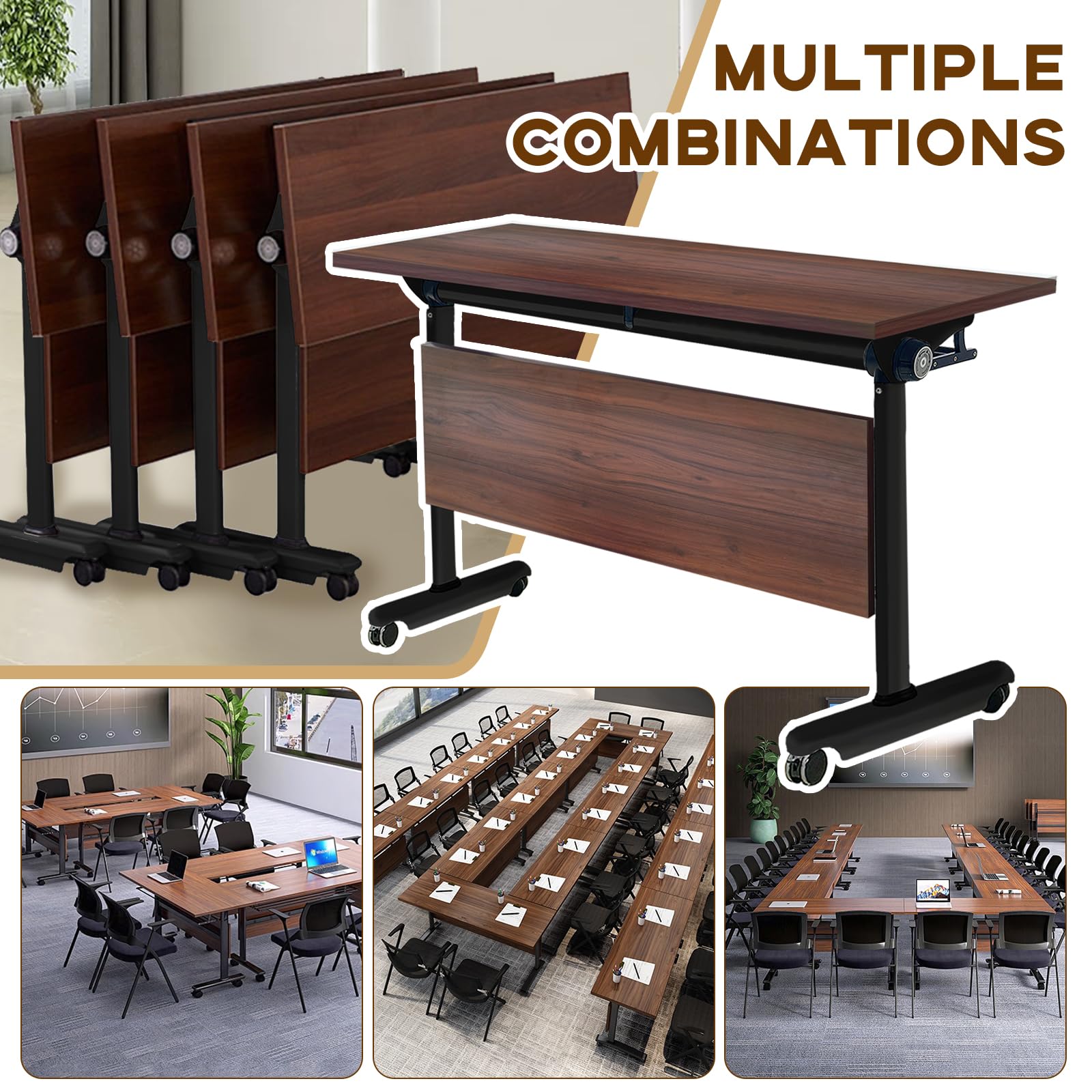 Foldable Conference Table with Flip Top - Mobile Rectangular Training Table on Wheels | Sturdy Metal Frame | Perfect for Meetings, Classrooms & Training Sessions | Ideal for Office Spaces, School Events & Professional Workshops