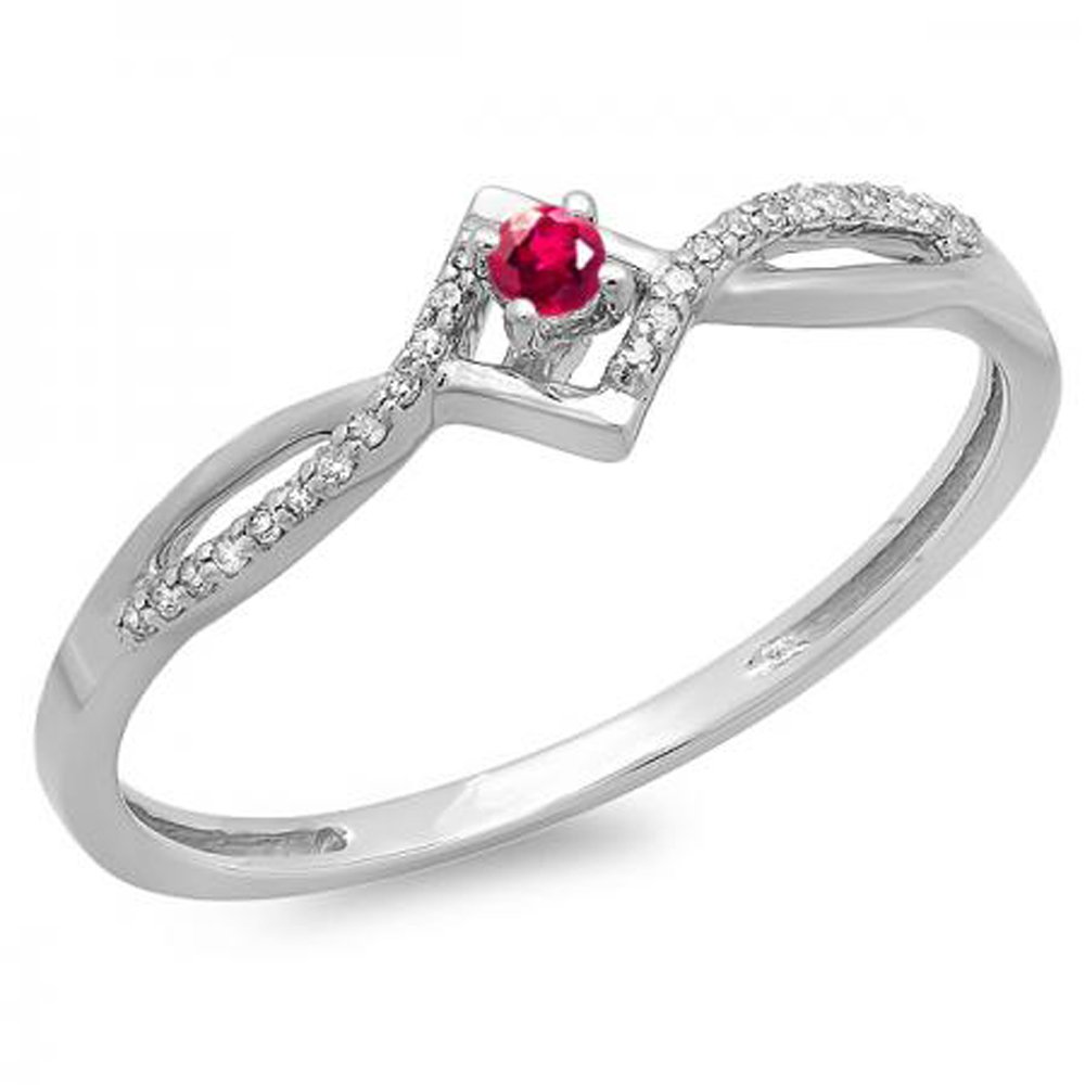 Dazzlingrock 14K Solid White Gold Round Ruby & White Diamond Women's Promise Engagement Ring for Wedding, Proposal, Anniversary Gift